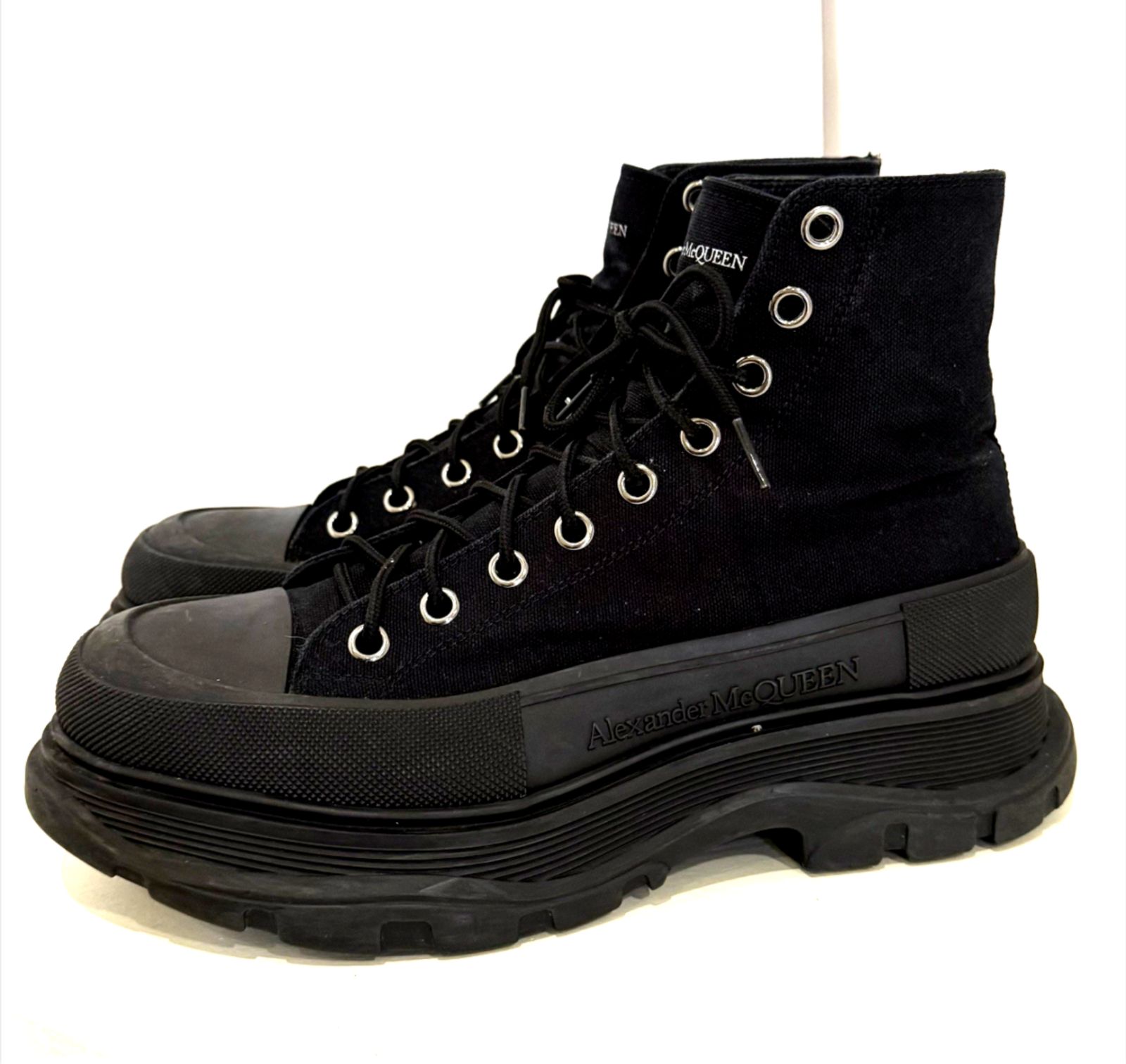Alexander Mcqueen Canvas High Top Boots Black Lug Sole Sneakers Eu 43.5 Designer